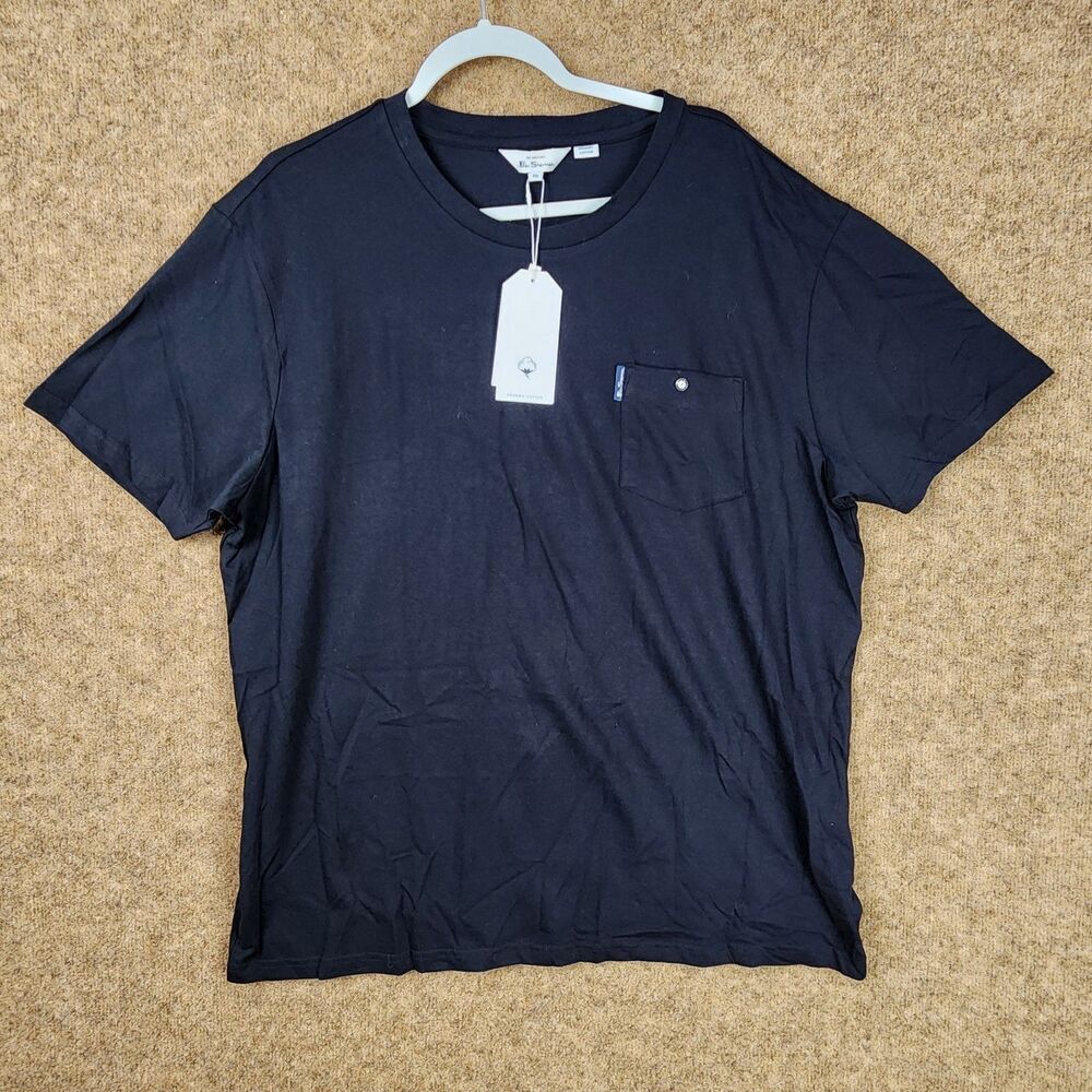 NWT Ben Sherman Men T-Shirt XXL Black Regular Fit Pocket Button Organic Cotton